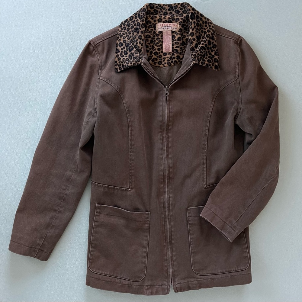 Telluride Women’s Barn Jacket with Leopard Print Collar - Picture 2 of 11